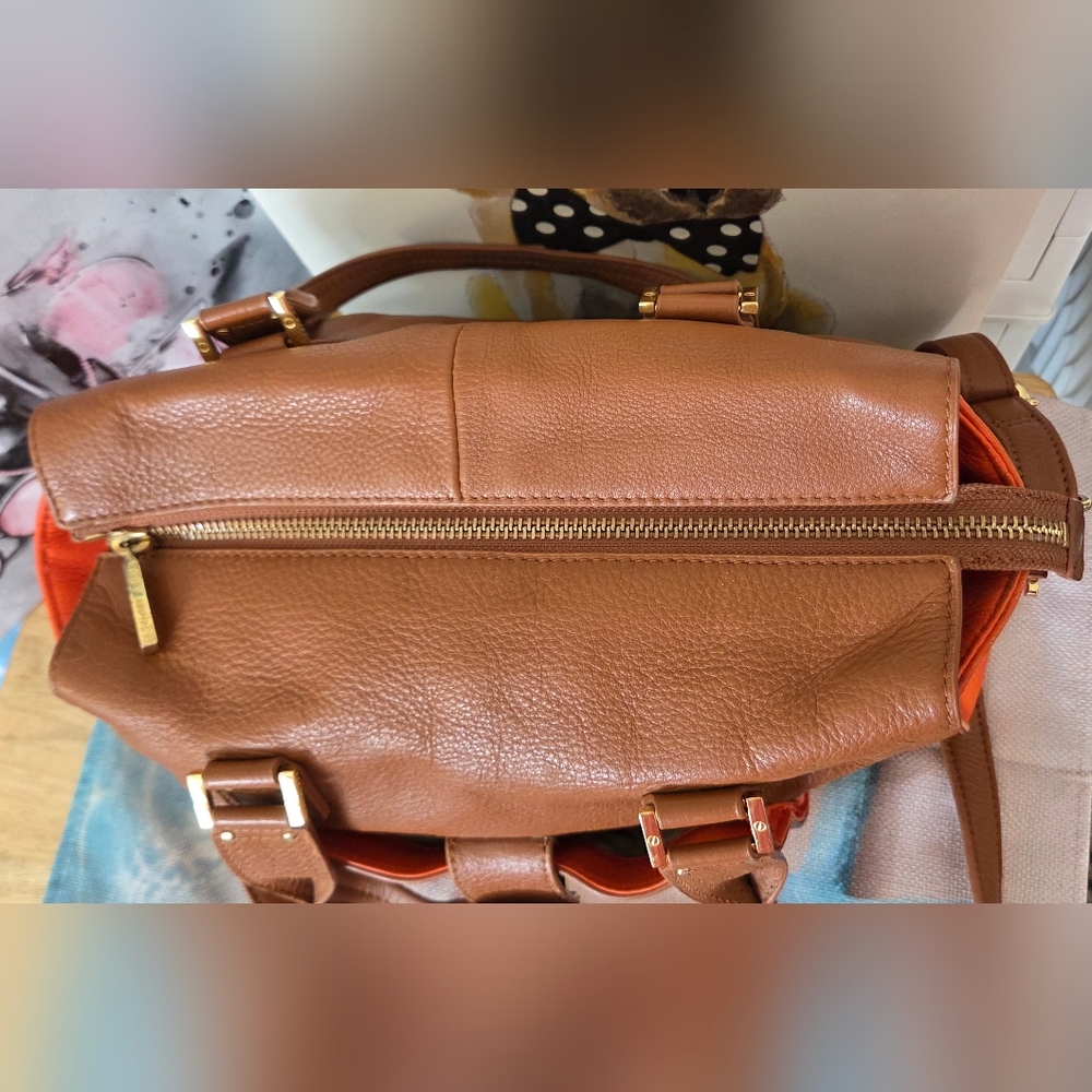 Tory Burch Brown and Orange Leather Tote Bag - Picture 6 of 16